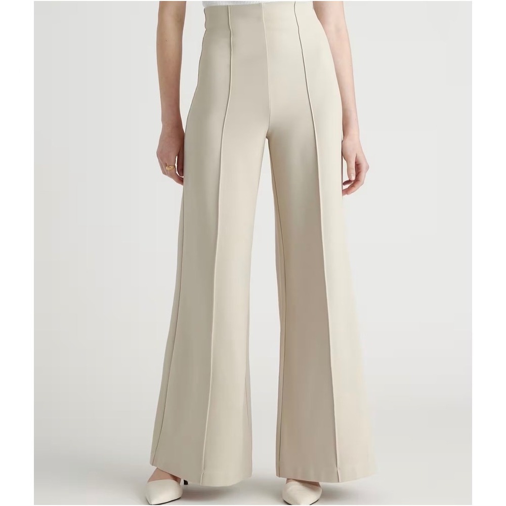 Quince XL Ultra-Stretch Ponte Super Wide Leg Pants Ecru